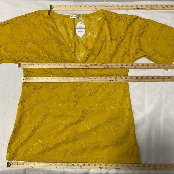 NWT Hotouch Lace Patchwork Floral Pattern Overlay Top V-neck Loose Short Sleeves - Picture 10 of 16